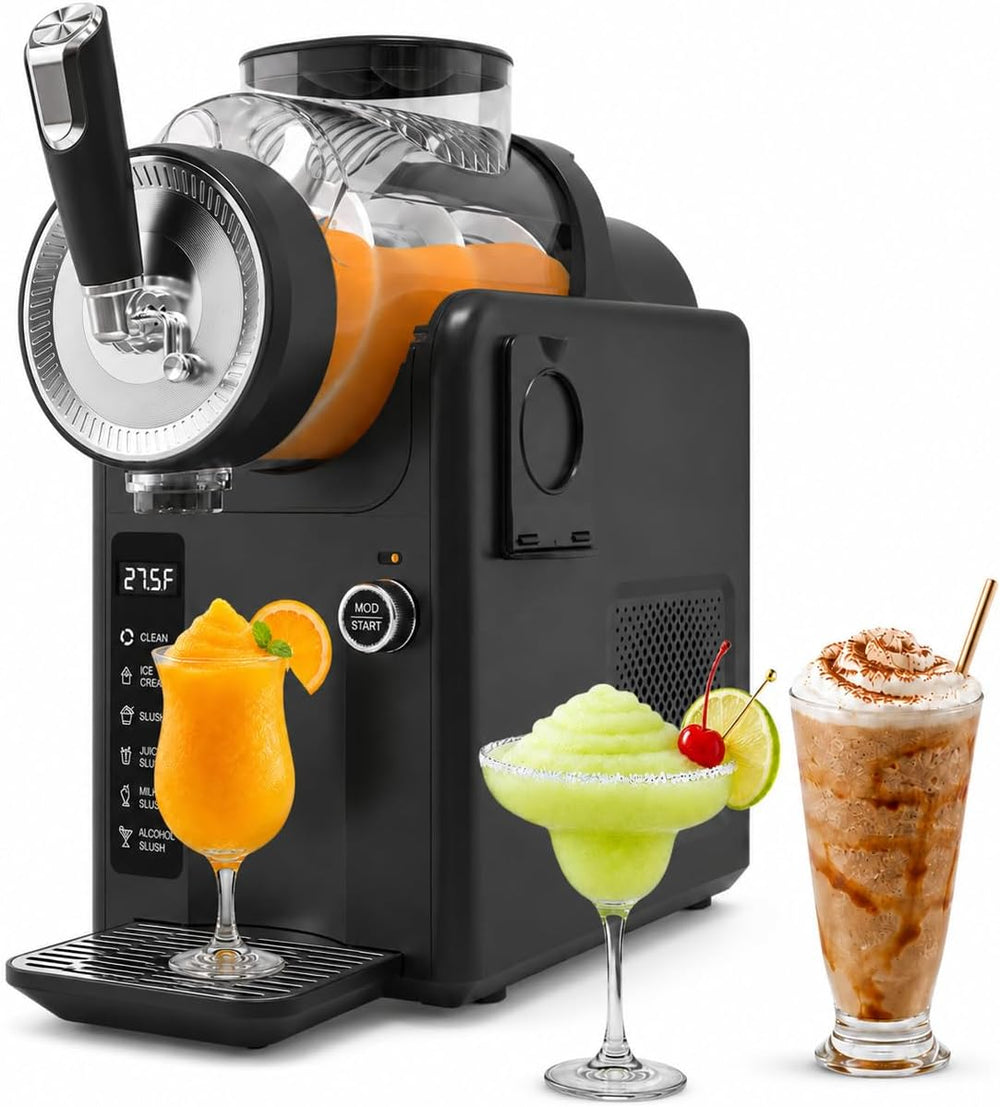 SYINTAO Slushie Machine No Ice Needed, 2-in-1 Frozen Drink & Soft Serve Ice Cream Maker, Self-Chilling Slushy Maker with 5 Presets, LED Display & Auto Clean for Home & Party