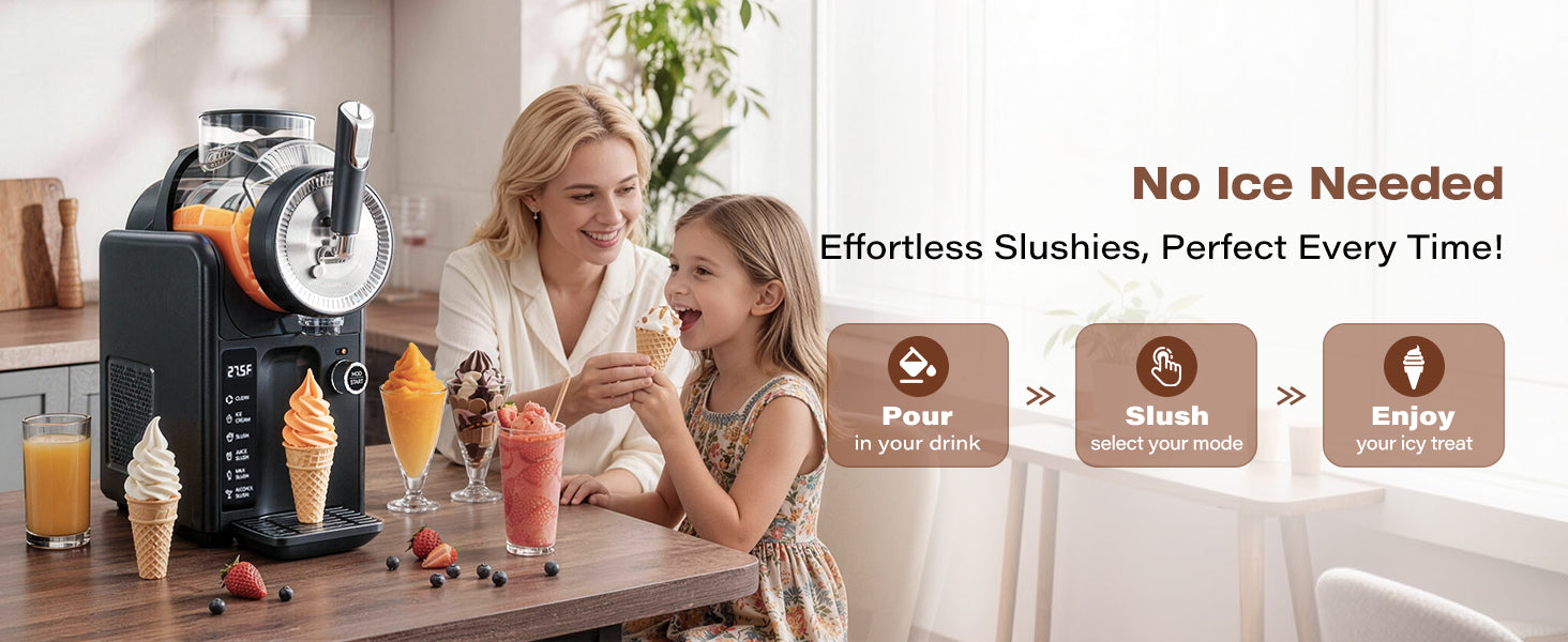 SYINTAO Slushie Machine No Ice Needed, 2-in-1 Frozen Drink & Soft Serve Ice Cream Maker, Self-Chilling Slushy Maker with 5 Presets, LED Display & Auto Clean for Home & Party